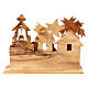Geburt Christi in einem Stall, Kirche im Hintergrund, stilisiert, aus Olivenholz in Bethlehem gefertigt, 10x15x10 cm s4