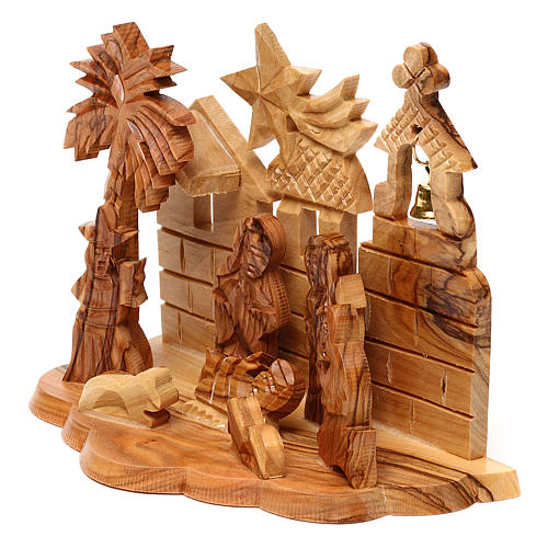 Olive wood stylized Nativity Scene with church from Bethlehem 10x15x10 cm 2