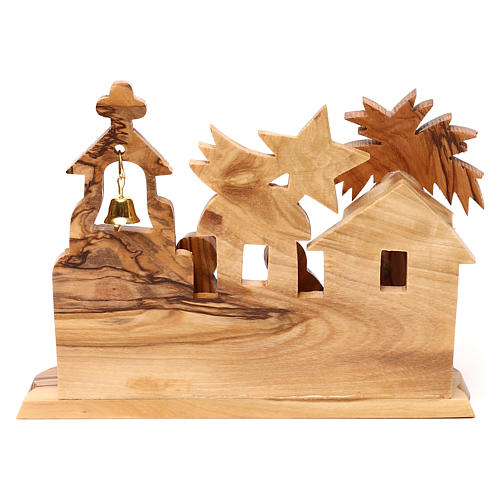 Olive wood stylized Nativity Scene with church from Bethlehem 10x15x10 cm 4