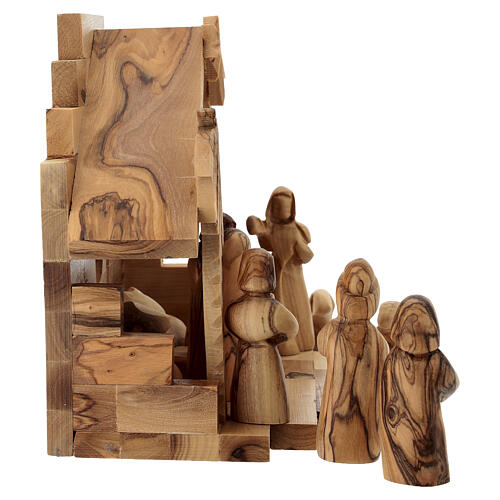 Nativity scene with cave in Bethlehem olive wood, star and palm tree 20x20x15 cm 7
