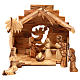 Nativity scene with cave in Bethlehem olive wood, star and palm tree 20x20x15 cm s1