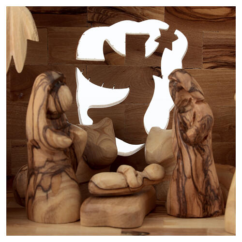 Cabane avec crèche en olivier de Bethléem avec palmier et comète 20x20x15 cm 2