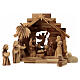 Cabane avec crèche en olivier de Bethléem avec palmier et comète 20x20x15 cm s1