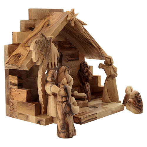 Nativity Scene in olive wood from Bethlehem with palm and star 20x20x15 cm 5