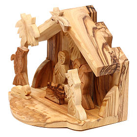 Geburt Christi in einem Stall, aus Olivenholz in Bethlehem gefertigt, 10x10x10 cm