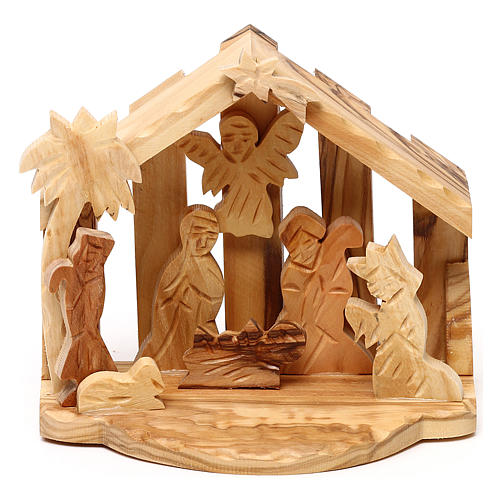 Nativity scene with cave in Bethlehem olive wood 10x10x10 cm 1