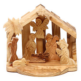Nativity Scene in olive wood from Bethlehem with palm 10x10x10 cm