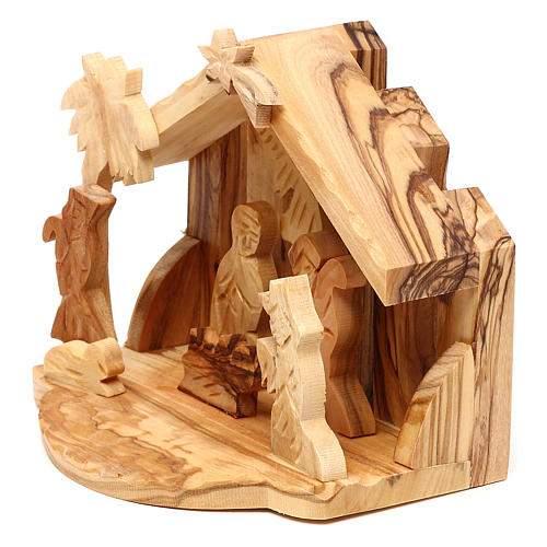 Nativity Scene in olive wood from Bethlehem with palm 10x10x10 cm 2