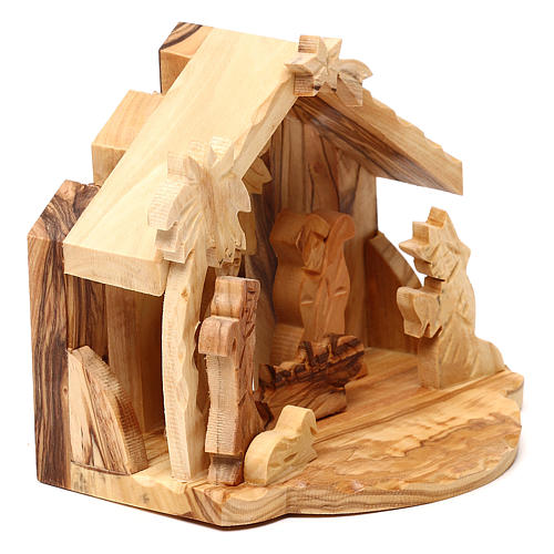 Nativity Scene in olive wood from Bethlehem with palm 10x10x10 cm 3