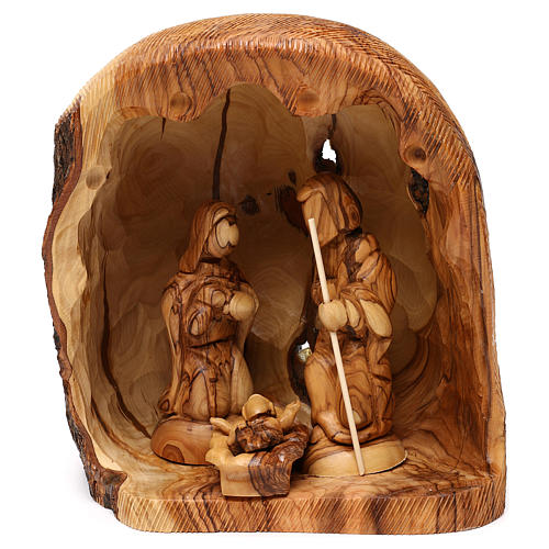 Geburt Christi in einem Stall, 3 Figuren, aus Olivenholz in Bethlehem gefertigt, 25x20x15 cm 1