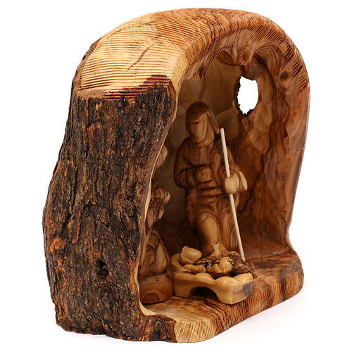 Cabaña con Natividad 3 piezas de madera de olivo Belén 25x20x15 cm 4