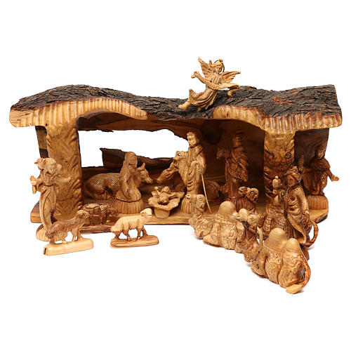 Geburt Christi in einem Stall, aus Olivenholz in Bethlehem gefertigt, 20x50x15 cm 1