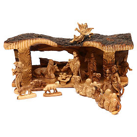 Cabana com figuras do presépio madeira de oliveira de Belém 20x49x14 cm