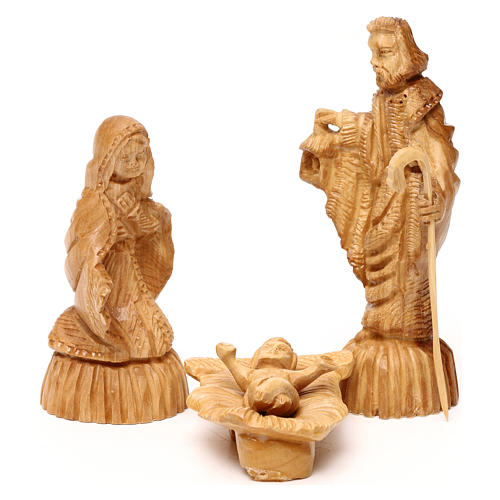 Nativity Scene in olive wood from Bethlehem with stable and angel 20x50x15 cm 3