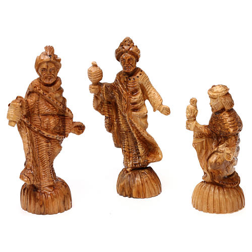 Nativity Scene in olive wood from Bethlehem with stable and angel 20x50x15 cm 4