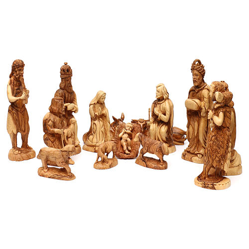 Geburt Christi, Set zu 14 Figuren, aus Olivenholz in Bethlehem gefertigt, 35 cm Krippe 1