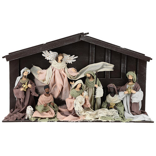 Weihnachtskrippe mit 8 Figuren mit buntem Mull, 35 cm 1