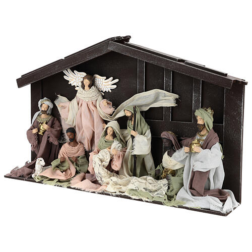 Weihnachtskrippe mit 8 Figuren mit buntem Mull, 35 cm 3