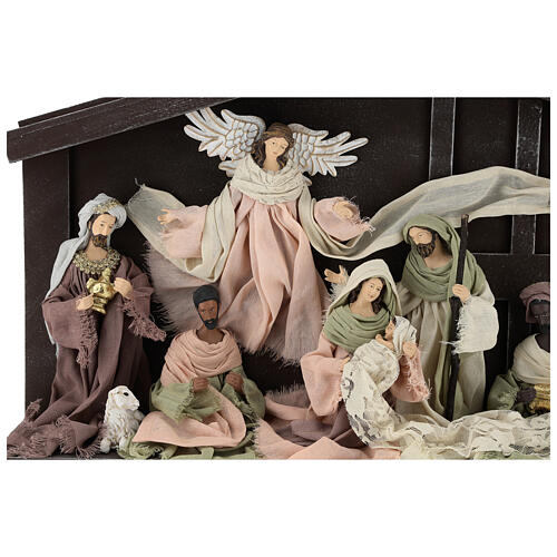 Weihnachtskrippe mit 8 Figuren mit buntem Mull, 35 cm 4