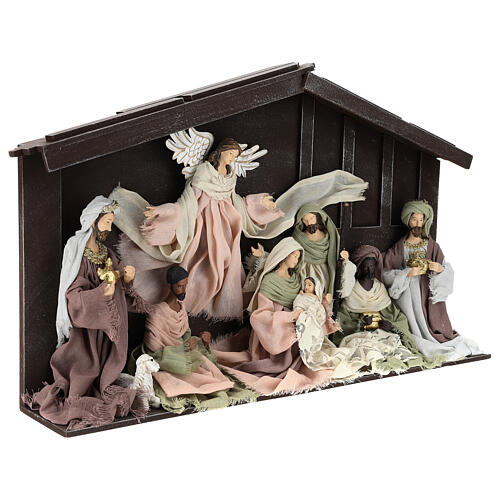 Weihnachtskrippe mit 8 Figuren mit buntem Mull, 35 cm 5