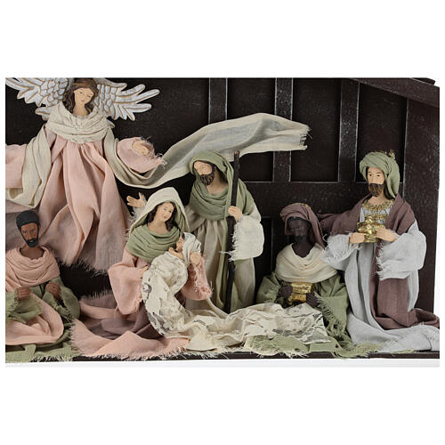 Weihnachtskrippe mit 8 Figuren mit buntem Mull, 35 cm 6