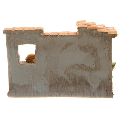 Nativity scene with hut made of resin with 10 characters 15x10 cm, children's line 4