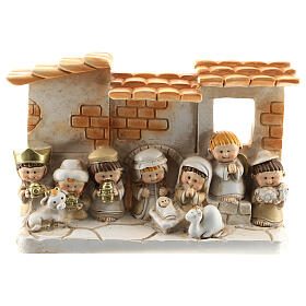 Nativity set with farmhouse stable in resin 10 pcs, 15x10 cm kids line