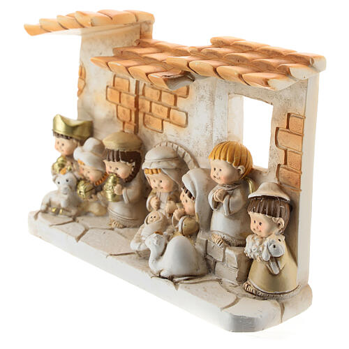 Nativity set with farmhouse stable in resin 10 pcs, 15x10 cm kids line 2