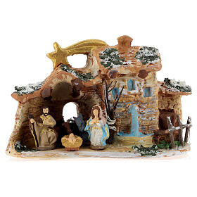 Stable in colored terracotta with nativity set 4 cm, Deruta 5 pcs and comet