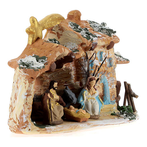 Stable in colored terracotta with nativity set 4 cm, Deruta 5 pcs and comet 4