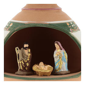 Nativity with shack and star in Deruta terracotta with red and green decoration