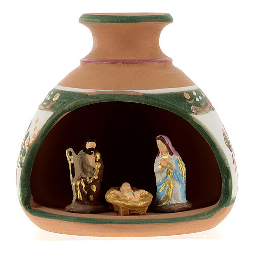 Terracotta nativity stable in red and green with Deruta mini nativity 3 pcs 1