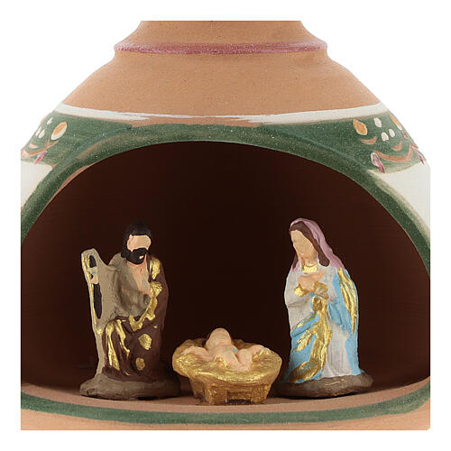 Terracotta nativity stable in red and green with Deruta mini nativity 3 pcs 2