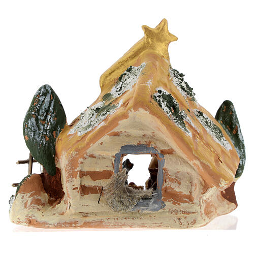 Hütte aus Terrakotta bemalt Krippe und Komet, 4 cm 5