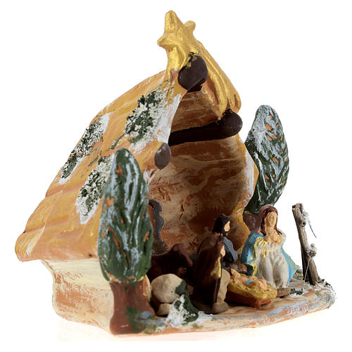 Cabane Deruta en terre cuite colorée avec scène Nativité 4 cm 5 pcs et comète 4