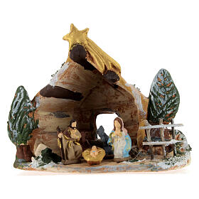 Deruta stable in colored terracotta with 4 cm Nativity set 5 pcs and comet