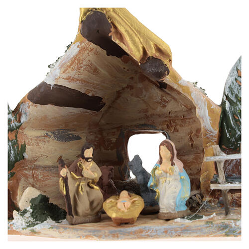 Deruta stable in colored terracotta with 4 cm Nativity set 5 pcs and comet 2