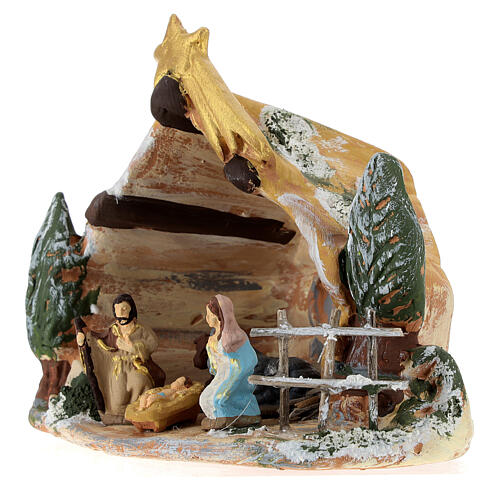 Deruta stable in colored terracotta with 4 cm Nativity set 5 pcs and comet 3