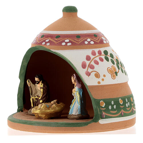 Hütte aus Keramik bemalt in rosa und grün Krippe und Komet, 10x10x10 cm 3