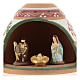 Nativity with shack in Deruta terracotta with pink and green decoration 10x10x10 cm s2