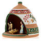 Nativity with shack in Deruta terracotta with pink and green decoration 10x10x10 cm s3