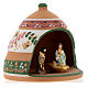 Nativity with shack in Deruta terracotta with pink and green decoration 10x10x10 cm s4