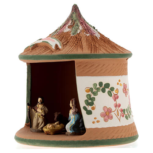 Hütte aus Keramik bemalt in grün Krippe und Komet, 15x10x10 cm 3