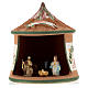 Nativity with shack in Deruta terracotta with green decoration 15x10x10 cm s1