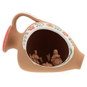 Nativity scene inside amphora 3 cm in natural terracotta 10x15x10 cm
