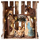 Nativity scene in Deruta terracotta in wood box with moss and lights 20 cm s2