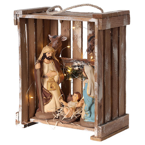 Natividade Presépio Deruta caixa de madeira musgo luzes com figuras altura média 20 cm 3