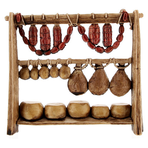 STOCK, Verkaufsstand mit Wurst- und Käsespezialitäten – für 6-cm-Krippe, Moranduzzo, Resin 3
