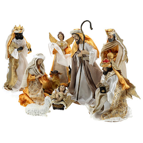 Complete Nativity scene set in painted resin, 10 characters, 40 cm 1