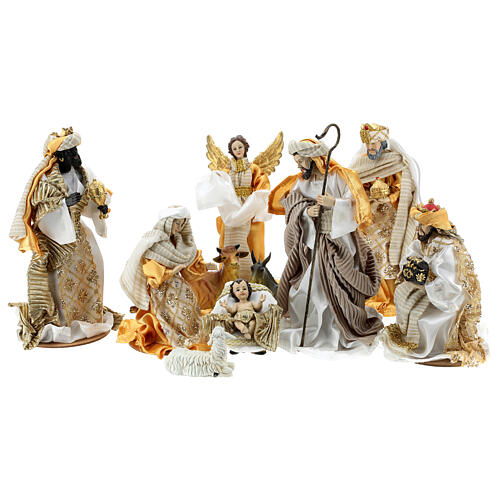 Complete Nativity set in painted resin 10 characters golden 26 cm 1